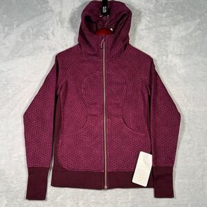 Lululemon Jacket 6 Red Scuba Hoodie III Star Pixel Raspberry Bordeaux‎ Drama
